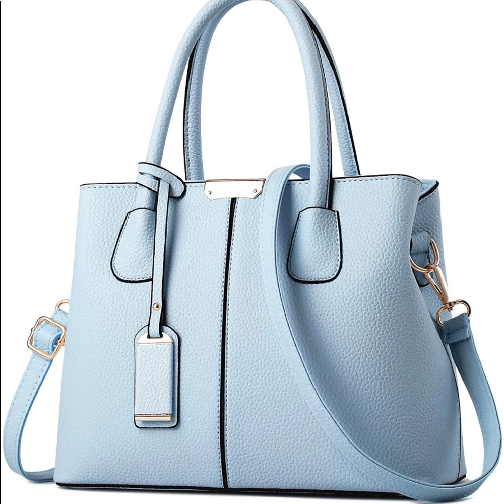 Vegan Leather Sky Blue Tote Shoulder Bag